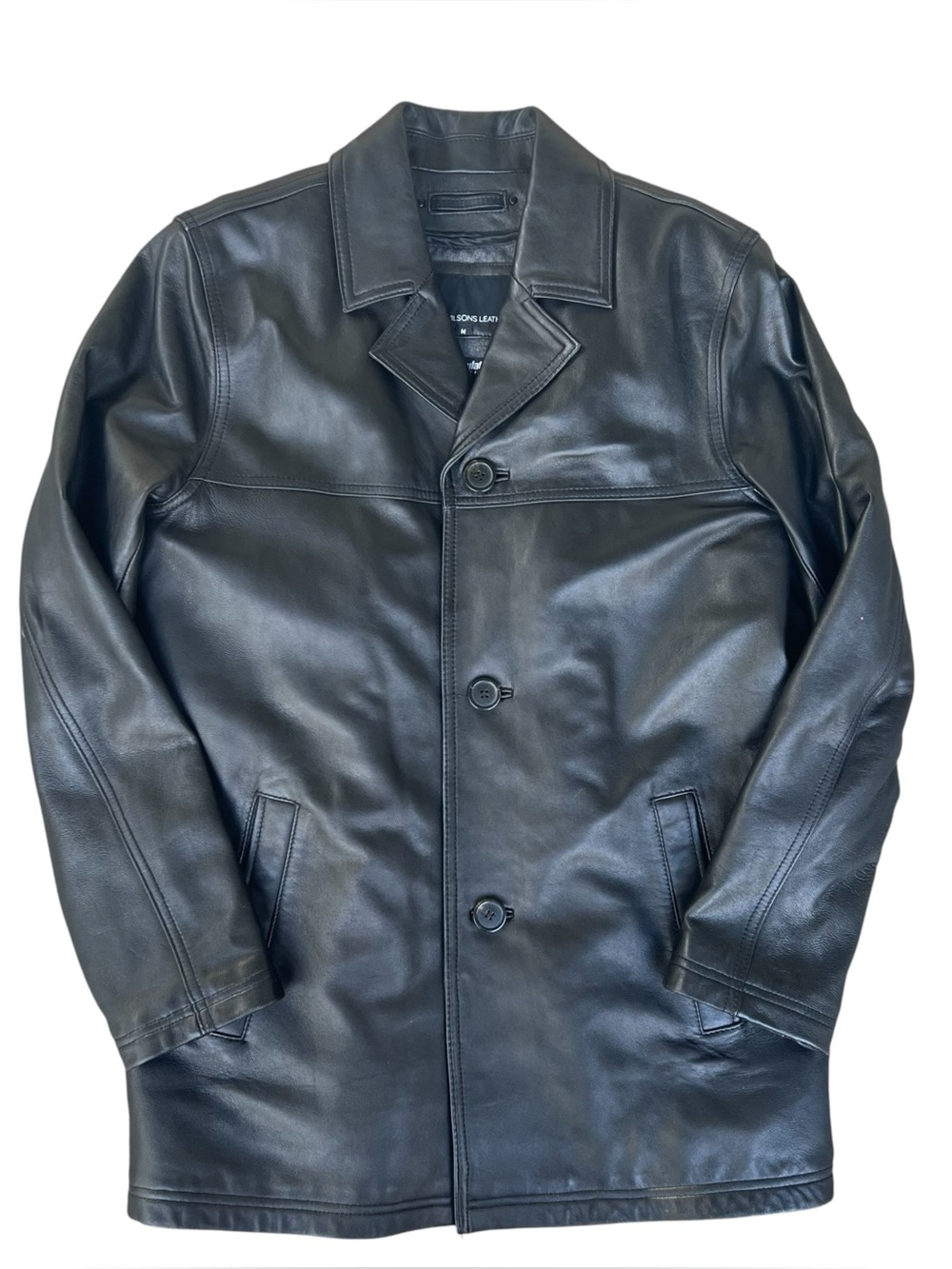 Vintage 90s Wilsons Leather Black Car Coat Jacket Thinsulate Mens Medium